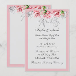 Invitación Elegante Boda de escritura floral rosa y gris