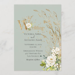 Invitación Elegante Boda de escritura floral rústica verde