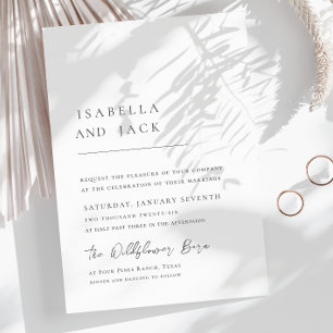 Invitación Elegante Boda de escritura minimalista simple blan