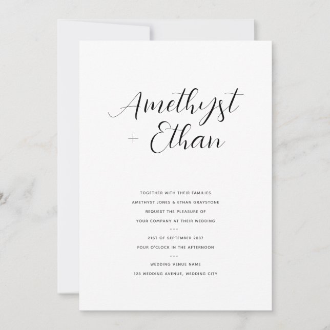 Invitación Elegante Boda de escritura moderna (Anverso)