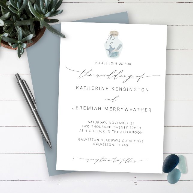 Invitación Elegante Boda de escritura moderna de la concha de (Subido por el creador)
