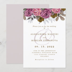 Invitación Elegante boda de escritura rosa floral con borde f