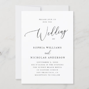 Invitación Elegante boda de escritura simple en blanco y negr