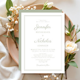 Invitación Elegante Boda de escritura verde sabio moderno