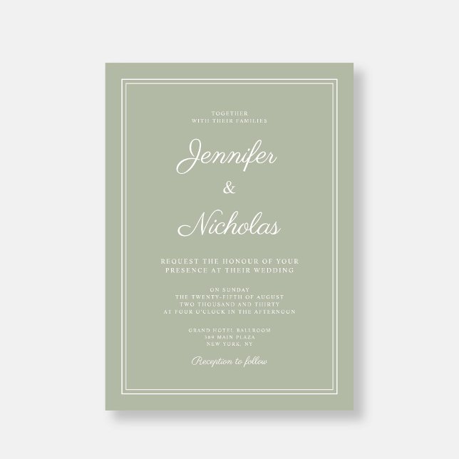 Invitación Elegante Boda de escritura verde sabio moderno (Elegant Modern Sage Green Script Wedding Invitation)
