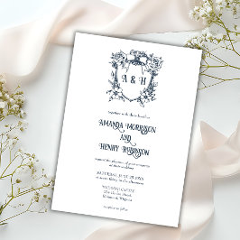 Invitación Elegante Boda de Escudo de Floral y Monograma Vint