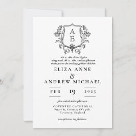 Invitación Elegante Boda de Escudo de hoja de monograma blanc