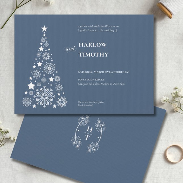 Invitación Elegante Boda de Escudo Floral de vacaciones de in (Elegant Tree Winter Holiday Floral Crest Wedding Invitation)