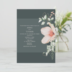 Invitación Elegante Boda de Esmeralda con Floral de Oro