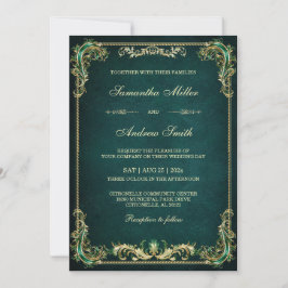 Invitación Elegante Boda de Esmeralda y Oro