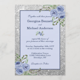Invitación Elegante Boda de espuma de plata azul de la Marina