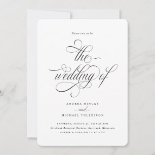 Invitación Elegante Boda de esquina redondeada con guión de c