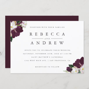 Invitación Elegante Boda de Esquinas Florales de Plum de colo