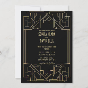 Invitación Elegante Boda de estilo Art Deco de época años 20