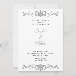 Invitación Elegante Boda de estilo Art Deco floral plateado y