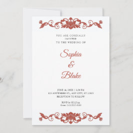 Invitación Elegante Boda de estilo Art Deco floral rojo y bla