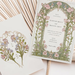 Invitación Elegante Boda de estilo Art Nouveau dulce Pea