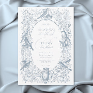 Invitación Elegante boda de estilo chinoiserie azul con natur