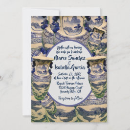 Invitación Elegante boda de estilo chinoiserie azul y blanco