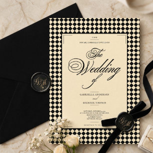 Invitación Elegante Boda de Estilo Old Money en Negro y Marfi