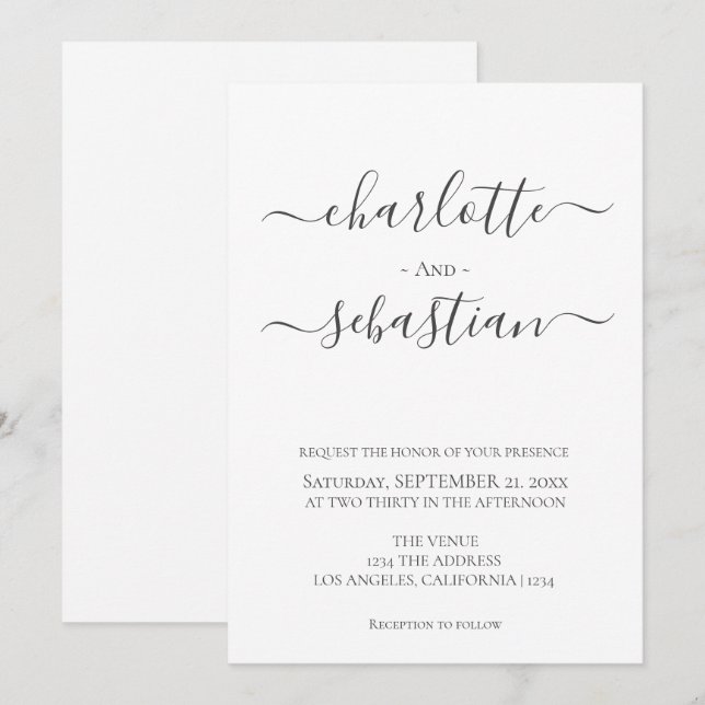 Invitación Elegante Boda de estilo simple de tipografía (Anverso / Reverso)