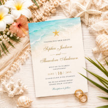 Elegante boda de estrella de mar del océano azul