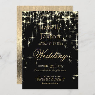 Invitación Elegante Boda de Estrellas Negras y Doradas