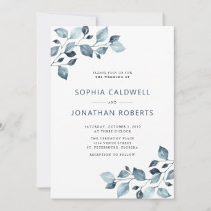 Invitación Elegante Boda de Eucalipto Azul Polvoriento Todo e