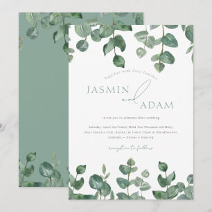 Invitación Elegante Boda de Eucalipto con Acuarela Verde Salv