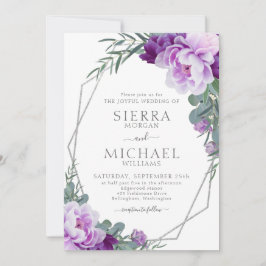Invitación Elegante Boda de Eucalipto floral plateado y morad