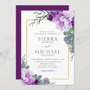 Invitación Elegante Boda de Eucalipto morado y dorado floral