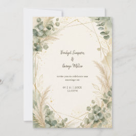 Invitación Elegante Boda de Eucalipto Pampas de Oro Luxe