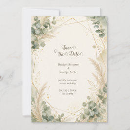 Invitación Elegante Boda de Eucalipto Pampas de Oro Luxe