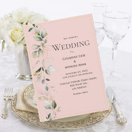 Invitación Elegante Boda de Eucalipto Pastel Rosa