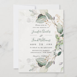 Invitación Elegante Boda de Eucalipto Rústico Gold Greenery