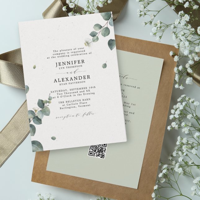 Invitación Elegante Boda de Eucalipto todo en un código QR RS (Subido por el creador)