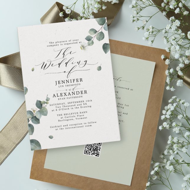 Invitación Elegante Boda de Eucalipto todo en un código QR RS (Subido por el creador)