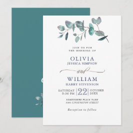Invitación Elegante Boda de Eucalipto Verde Acuarela