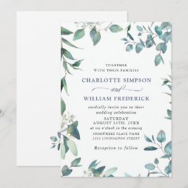 Invitación Elegante Boda de Eucalipto Verde Acuarela