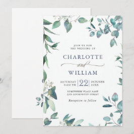 Invitación Elegante Boda de Eucalipto Verde Acuarela