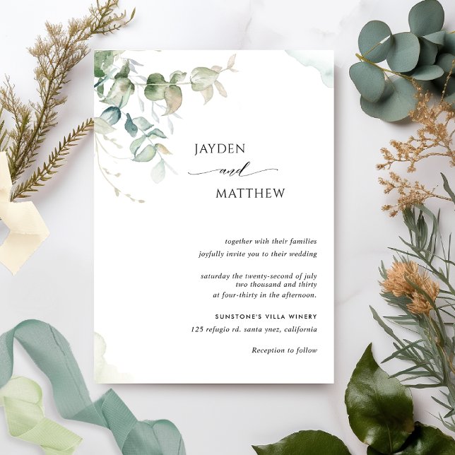 Invitación Elegante Boda de Eucaliptus de la vegetación Minim (Subido por el creador)