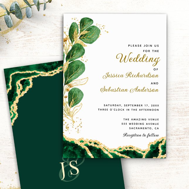 Invitación Elegante Boda de Eucalyptus del Agate Verde Esmera (Subido por el creador)