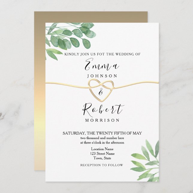 Invitación Elegante Boda de Eucalyptus Greenery (Anverso / Reverso)