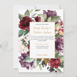 Invitación Elegante Boda de explosión de oro rojo morado