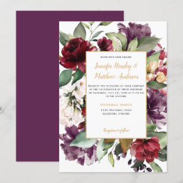 Invitación Elegante Boda de explosión de oro rojo morado