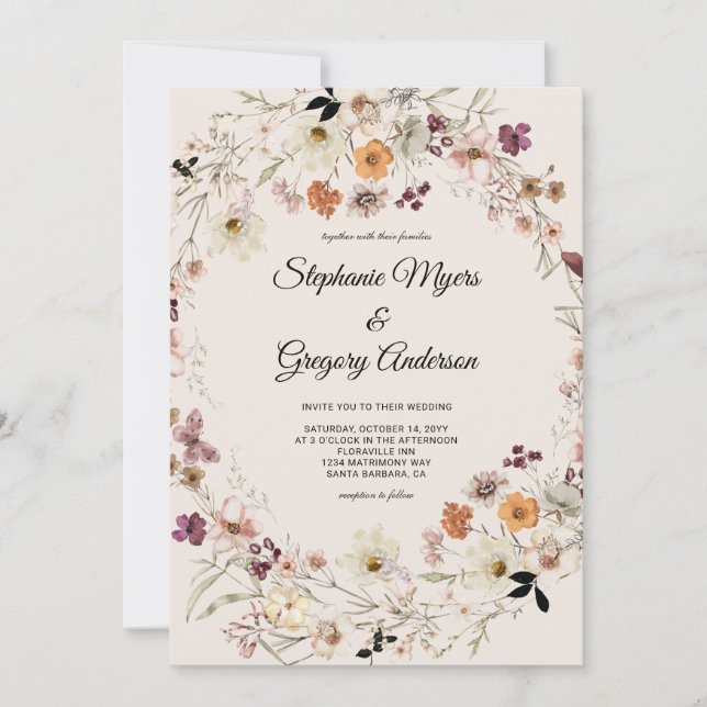 Invitación Elegante Boda de Fall Boho Wildflowers (Anverso)