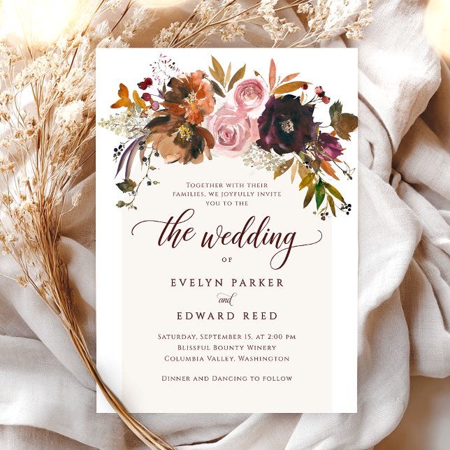 Invitación Elegante Boda de Fall Floral Boho (Subido por el creador)