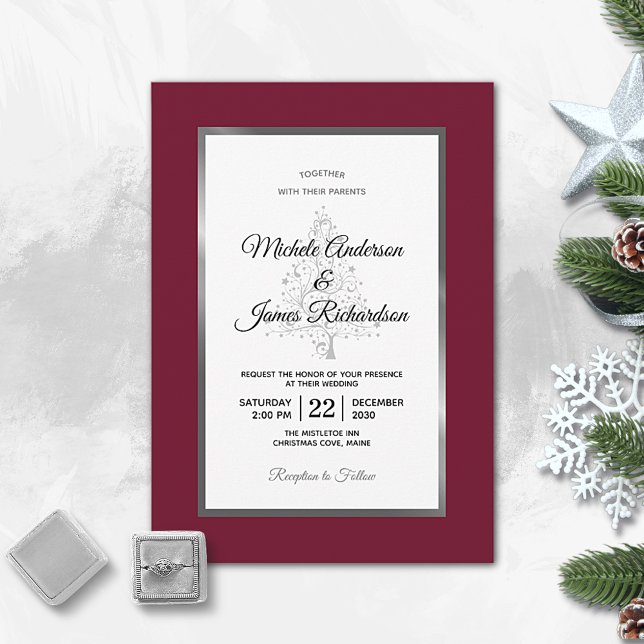 Invitación Elegante Boda de feriado de invierno borgoñés plat (Subido por el creador)