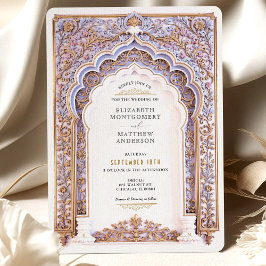 Invitación Elegante Boda de filigrana dorada y azul