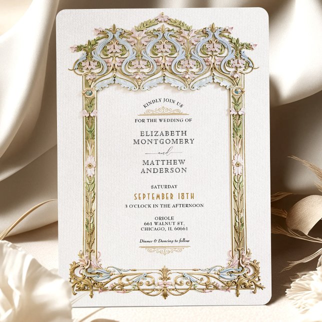 Invitación Elegante Boda de filigrana dorada y azul (Subido por el creador)